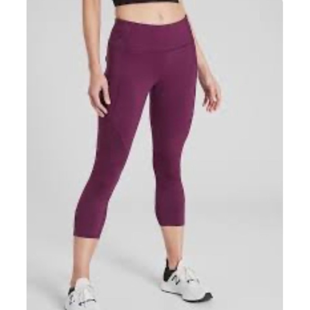 Girlfriend Collective High Rise Cropped Leggings Purple Sz Lโ Pocket Workout EUC